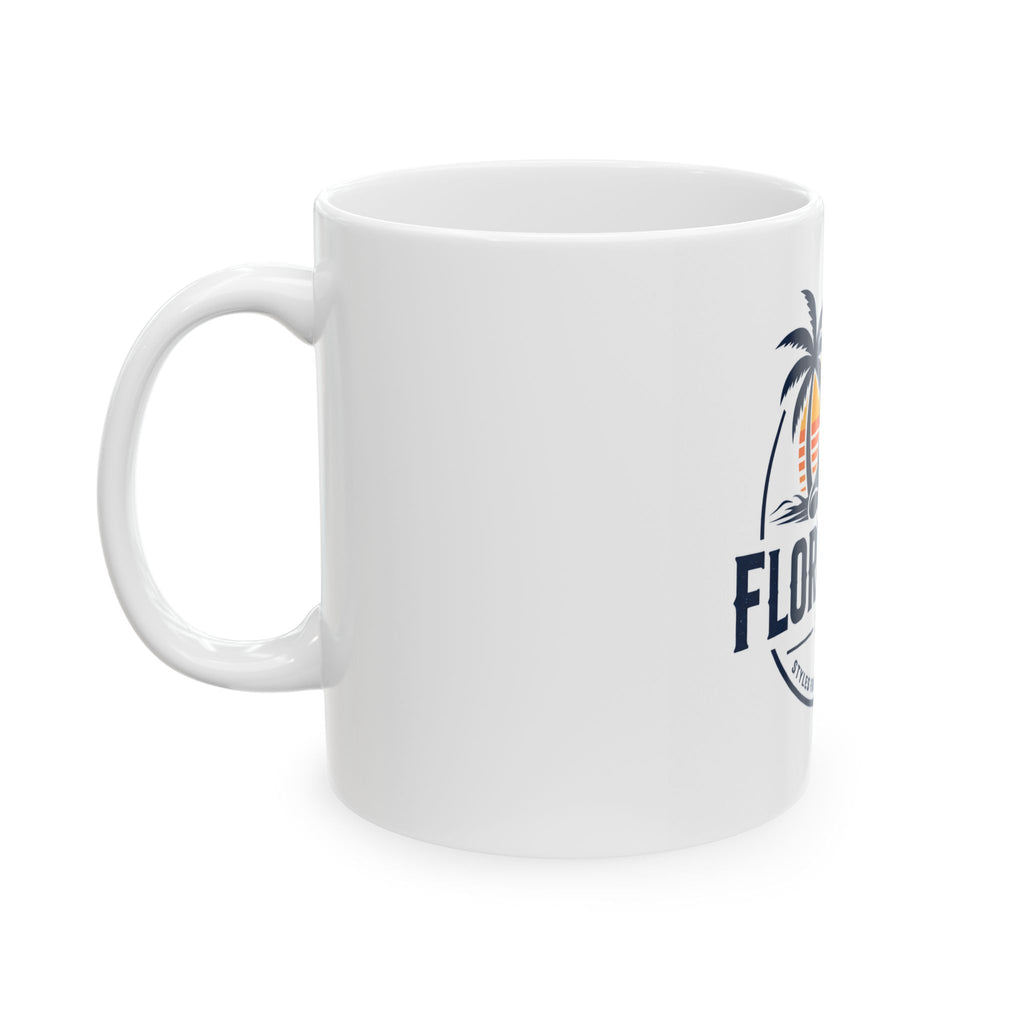 Florida Hat Logo Ceramic Mug – Coastal Beach Sun Palm Tree Coffee Cup (11oz & 15oz)