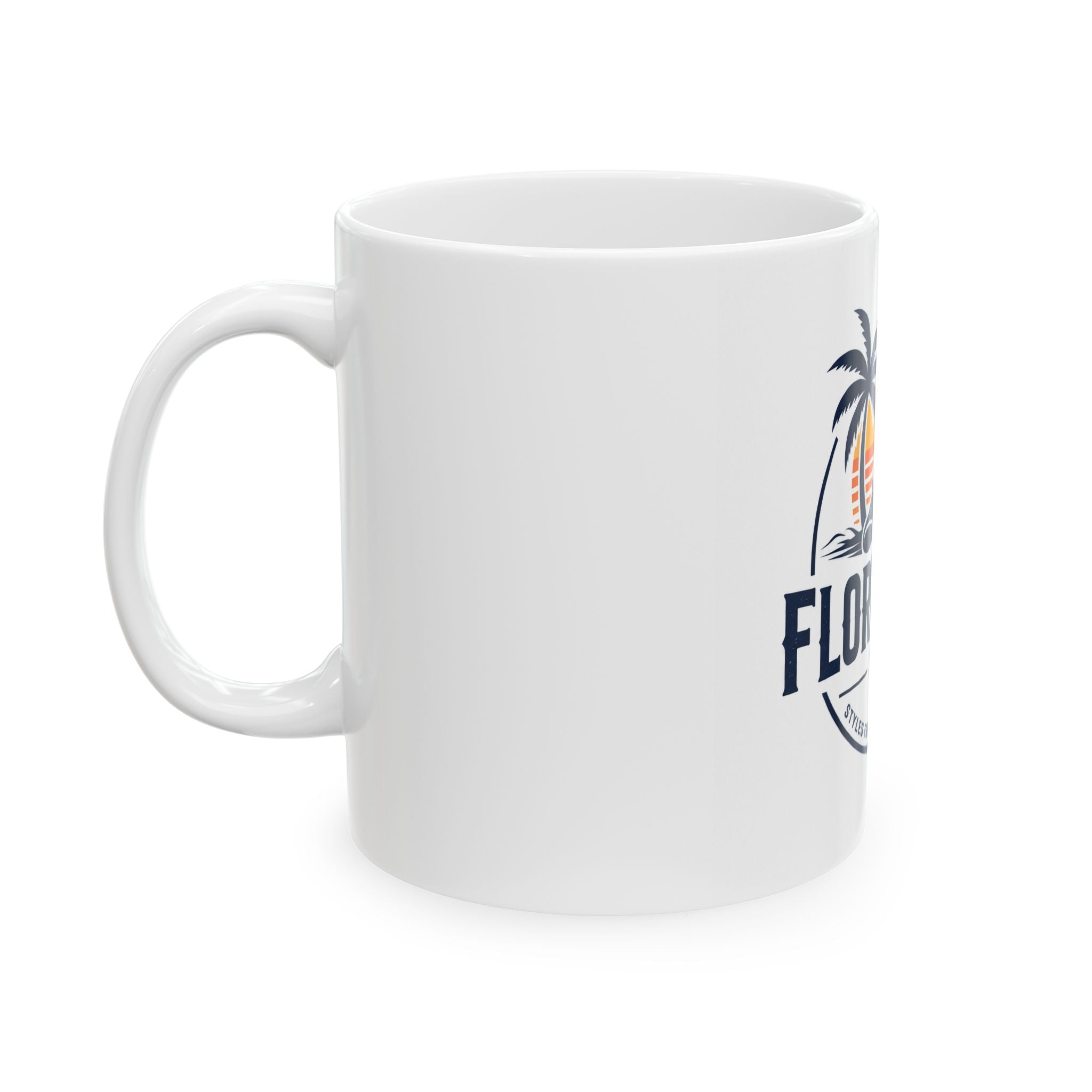 Florida Hat Logo Ceramic Mug – Coastal Beach Sun Palm Tree Coffee Cup (11oz & 15oz)