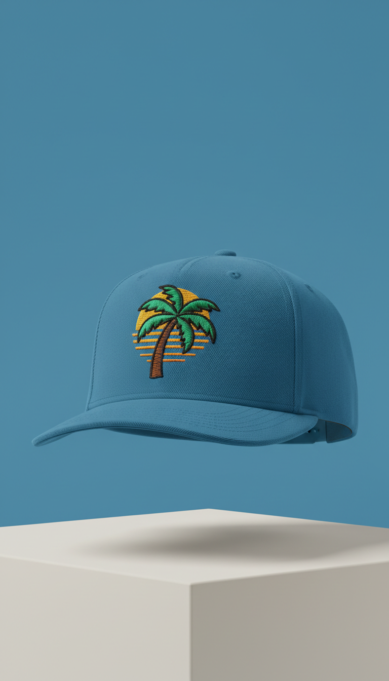 Ocean Blue Snapback with Palm Embroidery